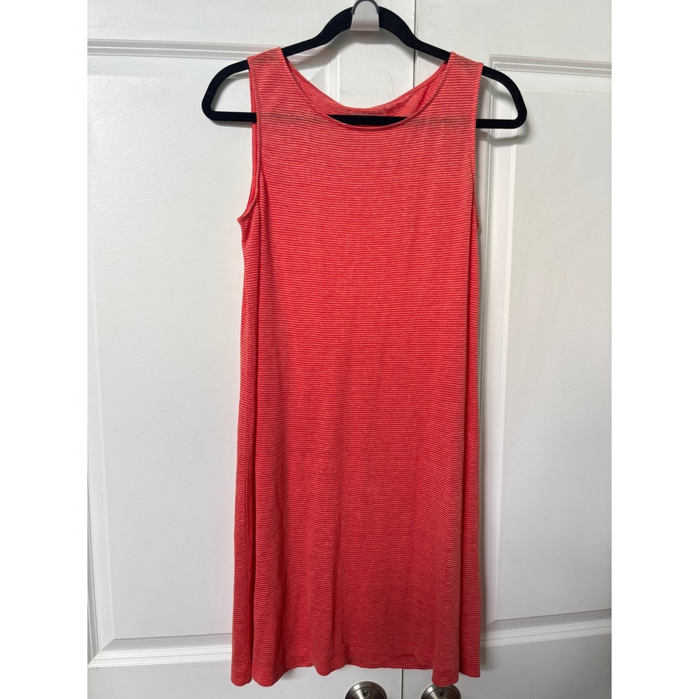 Eileen Fisher Firefly Orange Striped Linen Tank Dress Petite Small S3IZJ-4